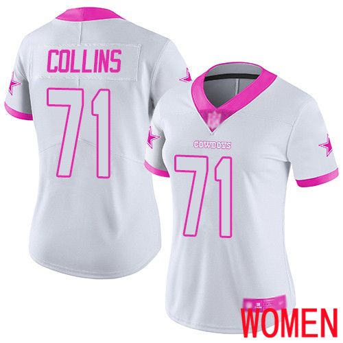 Women Dallas Cowboys Limited White Pink La el Collins #71 Rush Fashion NFL Jersey